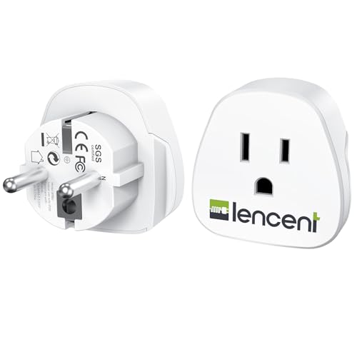LENCENT 2 x adaptador de tomada dos EUA para tomada europeia, adaptador americano para Espanha Portugal, adaptador EUA para UE, adaptador de viagem EUA a espanhol