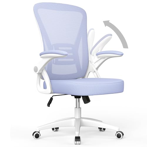 rattantree Cadeira de escritório, cadeira de secretária ergonómica com apoio de braços dobráveis, altura ajustável, almofada de assento acolchoada, suporte lombar, cadeira de computador para