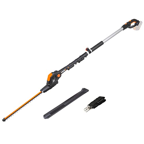 WORX Corta-sebes com haste telescópica máxima de 20 V. | PowerShare | WG252E.9 | Não inclui bateria nem carregador, 45 cm, pente, 3,6 metros de altura de corte, correia ajustável