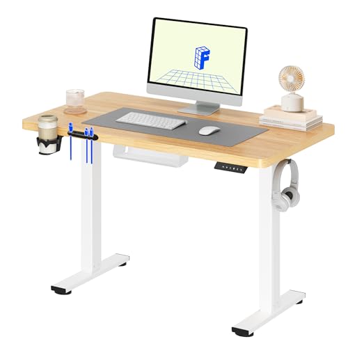 FLEXISPOT Secretária elétrica elevável mesa de secretária com placa 110 x 54 cm, Standing Desk, mesa elevável com 2 ganchos, porta-copos e organizador de cabos, 4 botões de memória, para escritório e