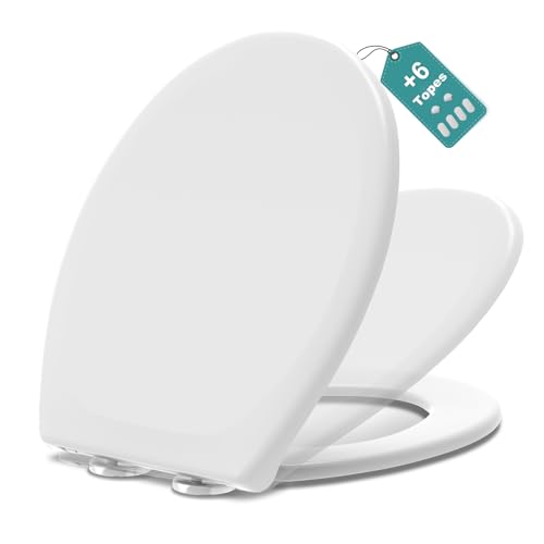 MEEJEE Tampa Wc universal almofadada, assento sanitário branco, tampa de sanita oval com fecho suave, tampa de WC de Duroplast, tampa de sanita para família, tampa sanita fácil de montagem