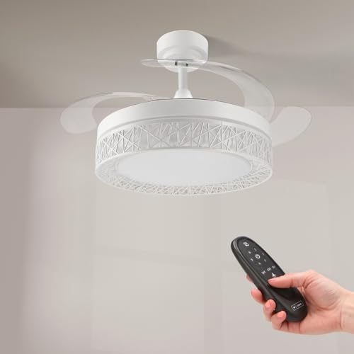 M mimotec - Ventoinha de teto Led White Aqua 66 W com luz, comando remoto, baixo consumo, motor DC 30 W luz LED 36 W, 6 velocidades, silencioso, 4 pás suspensas, verão-inverno, temporizador