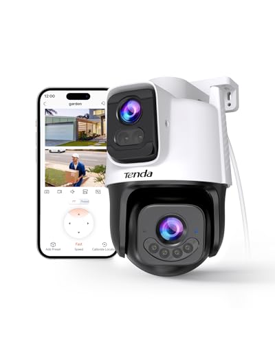 Tenda CH9 Câmara de vigilância Wifi exterior com lente dupla 2K + 2K, visão noturna, câmara de vigilância de segurança, deteção de pessoas e veículos, alerta e rastreamento automático, áudio