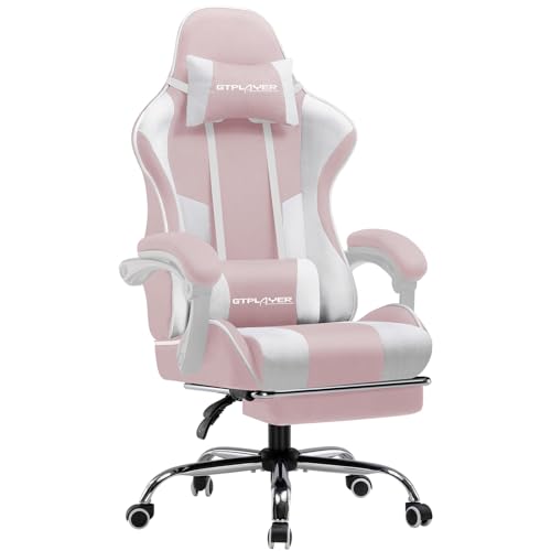 GTPLAYER Cadeira de jogos com massajador ergonómico cadeira Gamer com apoio para os pés encosto de cabeça, cadeira de escritório ergonómica, suporte lombar, cadeira conjunto ajustável em altura