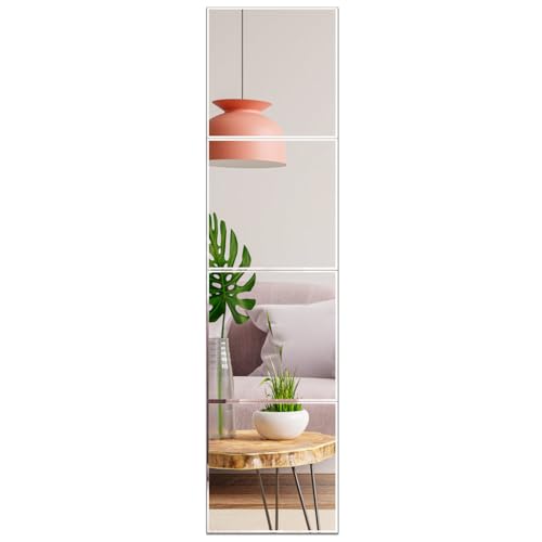 RLAVBL Espelho de parede de vidro, espelhos sem moldura de 4 peças, espelho de parede decorativo para casa, sala de estar, casa de banho, quarto (28 x 28 x 0,3 cm).