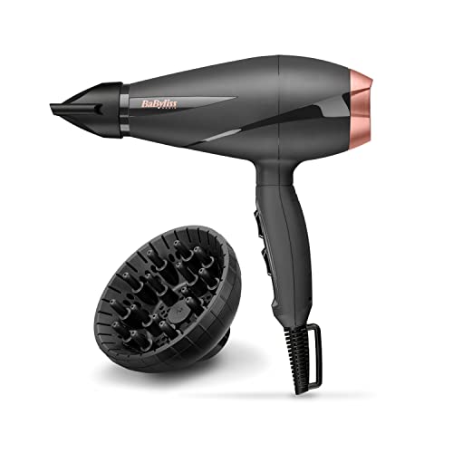 BaByliss Secador de cabelo Smooth Pro com difusor - secador potente de 2100 W, fabricado na Itália, tecnologia iónica anti-friccionamento, 3 configurações de temperatura e 2 velocidades, preto, 6709DE