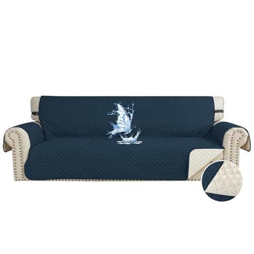CYCMACO Capa para sofá impermeável de 4 lugares, cobre sofás anti-riscos gatos, Couch Cover antiderrapante anti-manchas, universal, com apoios de braços, lavável, azul Berlim