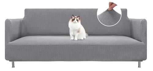 BellaHills Capa para sofá de 3 lugares, capas de sofá ajustáveis, protetor sofá gatos riscos e cães animais de estimação, antiderrapante antimanchas, lavável, cinzento claro