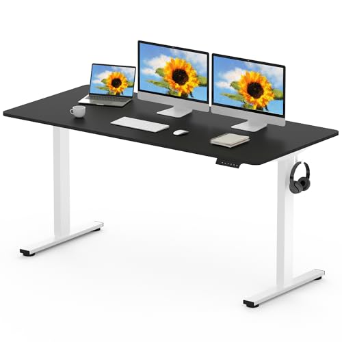 FLEXISPOT EN1 MAX, 160 x 80 cm, secretária elevável elétrica com placa inteira mesa de elevação, Standing Desk, mesa elevável secretária com 2 ganchos e 4 funções de memória
