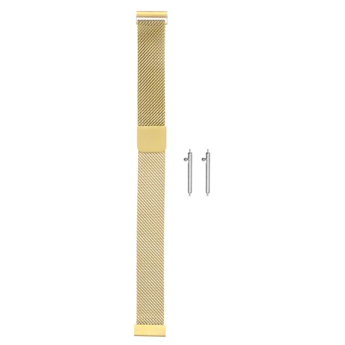 sourcing map Pulseira de relógio de malha de aço inoxidável de 14 mm com fecho magnético ajustável de libertação rápida para homens e mulheres, dourado, Clássico