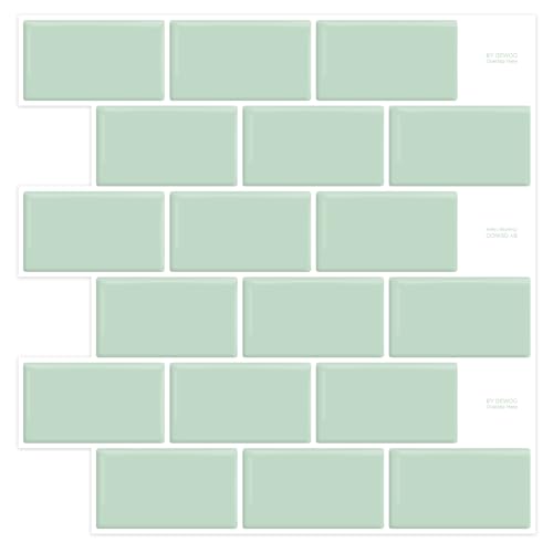 DEWOO Autocolantes vinil azulejos azulejos metro autocolantes cozinha casa de banho tijolo 3D parede Peel Stick Wall Tiles, verde claro (10 peças, 30,5 x 30,5 cm)