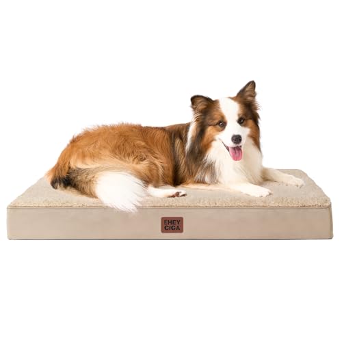 EHEYCIGA Cama cães extra grande ortopédica, 104 x 69 x 9 cm colchão cão com espuma de caixa de ovos, tapete lavável cão, cão cão, caqui