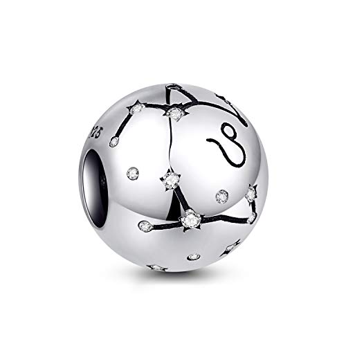 NINGAN Encantos de aniversário de 12 signos do zodíaco - encantos de prata esterlina 925 ajuste pulseira & colar - presentes de aniversário ideais para mulheres e amigos