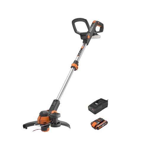 Worx 18 V (20 V Max) Aparador de relva, máquina de barbear e cortador de bordas 2 em 1 com linha de corte, diâmetro de corte de 30 cm, velocidade variável, 1 bateria, WG163E.2