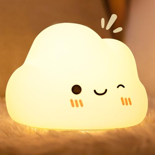 Diboniur Luz de presença para bebé, luz noturna infantil, controlo tátil, 7 cores 3 brilho, candeeiro de bebé à noite recarregável luz de remoção infantil, deco quarto de meninas (Nuvem)