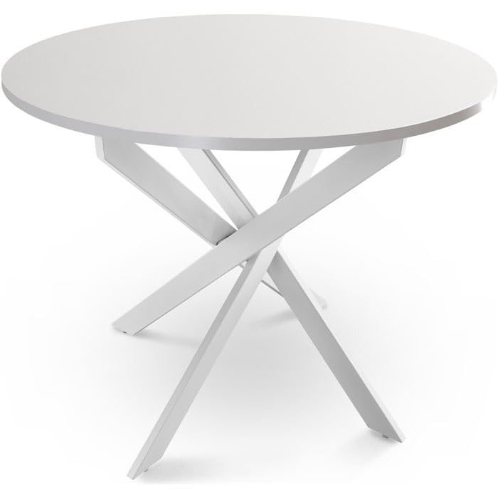 Shiito Modelo Bolton JC - mesa de sala de jantar redonda | madeira de carvalho com pernas cruzadas - todo branco | 90 x 75 cm