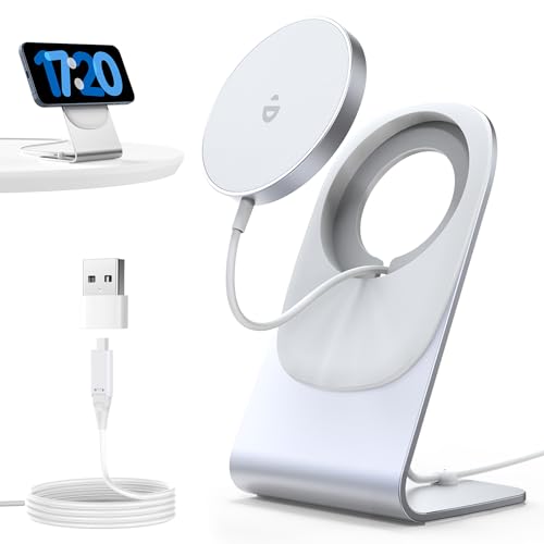 Carregador mag-Safe, carregador sem fio, estação de carregamento indutiva com suporte de alumínio, por indução magnética, compatível com iPhone 16/15/14, branco, sem adaptador