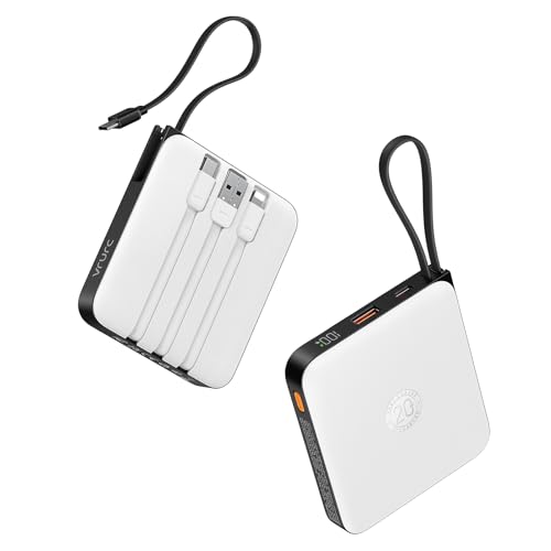 VRURC Carregador portátil com cabo integrado, banco de energia de carregamento rápido de 10000 mAh, ecrã LED, 22,5 W/PD20 W, bateria USB C para iPhone 15 14 13 Samsung Galaxy S23 S22 Google