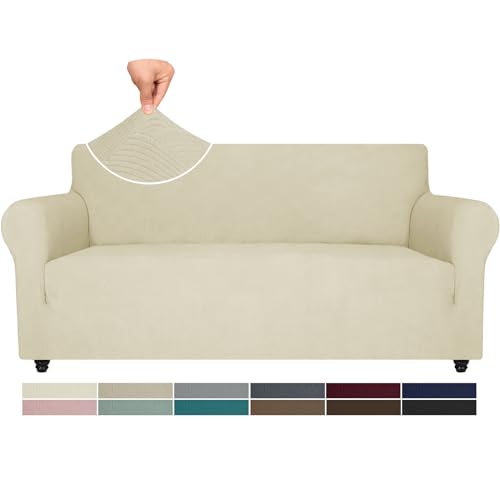 Ystyle Capa para sofá ajustável 3 lugares, capas sofá elásticas, capas de sofá anti-gatos, inverno capas para sofá com apoios de braços, universais sofá cover anti-manchas, bege