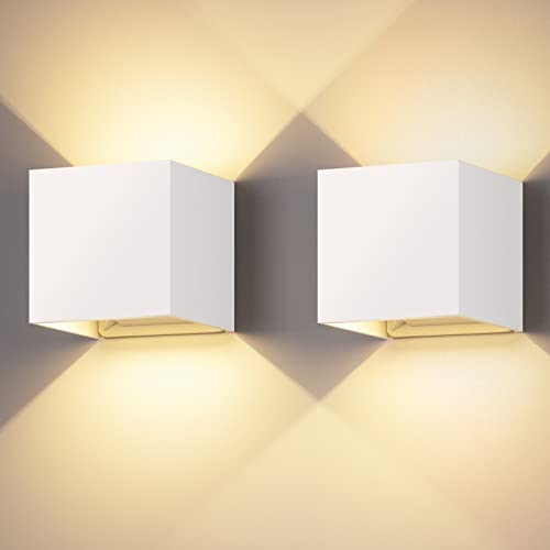 ledmo 2 peças 20 W aplique parede exterior/interior 3000 K branco quente aplique de parede ângulo de feixe ajustável aplique parede LED IP65 impermeável, branco
