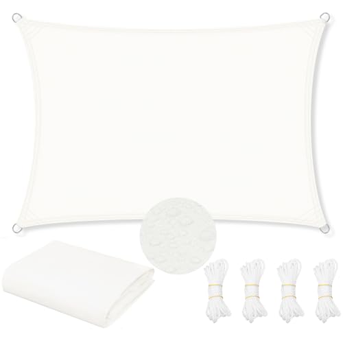 WOLTU Vela de sombra impermeável, toldo retangular, 4 x 5 m, poliéster, 200 g/m², toldo à prova de vento e proteção contra raios UV, toldo exterior para jardim, pátio, piscina, creme
