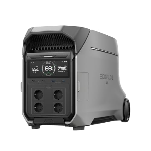 Estação de energia portátil EF EcoFlow DELTA Pro 3, bateria LFP de 4096 Wh, expansível para 12 kWh, saída de CA de 230 V e 4000 W, gerador solar para uso doméstico, campismo, caravanas