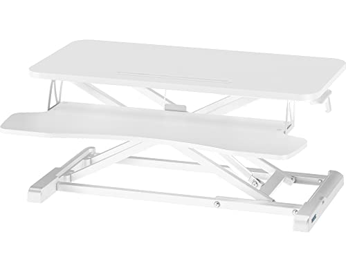 BONTEC Conversor de mesa sentado/pé, estação de trabalho de 2 níveis ajustável em altura, com plataforma de 80 x 40 cm, elevador ergonómico, ecrã de PC, portátil até 15 kg (branco)