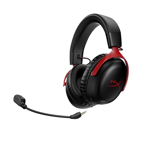 HyperX Cloud III Wireless auriculares Gaming para PC, PS5, PS4, bateria até 120 horas, 2,4 GHz, drivers 53 mm, microfone de 10 mm, vermelho