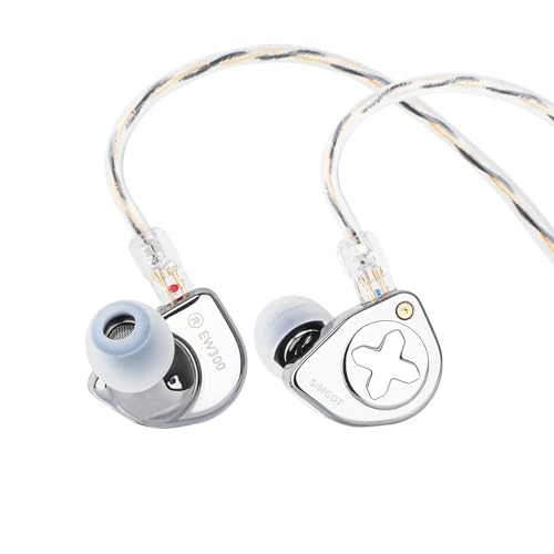 Linsoul SIMGOT EW300 1DD 1 plano+1 PZT Controlador híbrido intrauricular, auriculares IEM, auriculares para jogos bicos desmontáveis, cabo OFC prateado audiófilos (Edição padrão)