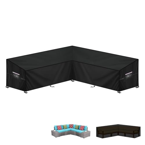 LAMUNI Capa para móveis de exterior em forma de L, capa para sofá de canto, cobertura para sofá exterior impermeável, capa de sofá de jardim, cobertura para móveis e jardim em L capa para sofá, 217 x