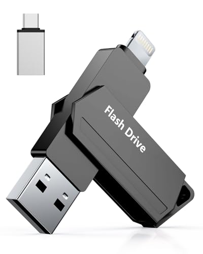 Pendrive para iPhone 256 GB MFi Certified 3 em 1 memória USB 3.0 Lightning memória externa tipo C para iPhone/iPad/iOS/Android/Mac/PC - pendrive telemóvel (preto)