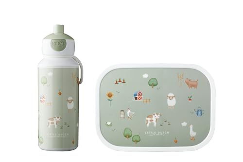 Mepal - Conjunto de almoço campus - Lancheira para crianças com garrafa Pop-up e lancheira, conjunto de almoço para a escola ou para levar - sem BPA, 400 ml 750 ml - Little Farm