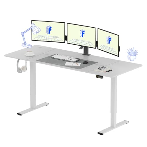 FLEXISPOT Secretária de pé com placa (branco, 200 × 80 cm), Standing Desk, secretária elevável elétrica computador mesa Gaming ajustável em altura com memória de altura automática inteligente