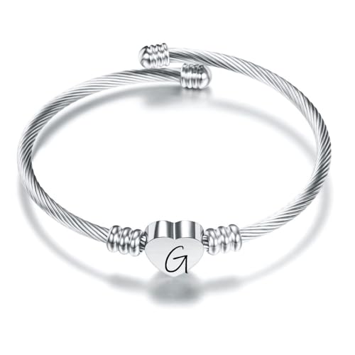 Suonie Prata amor coração 26 letra inicial alfabeto A-Z pulseira joalharia presente ajustável para filha filho irmãs amigos mãe colega amante aniversário Natal