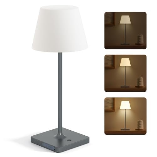 Candeeiro de mesa LED com bateria recarregável, candeeiro de mesa com brilho regulável, sem cabo e com sensor tátil, candeeiro de mesa com bateria de 4000 mAh, com função de carregador móvel