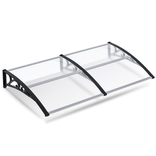 Sonnewelt Marca para porta de entrada de alumínio e policarbonato, transparente, forma de arco inclinado, cobertura inclinada, proteção contra chuva, para exteriores, 100 x 200 cm