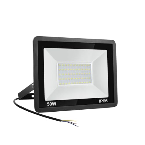Niserelesa Focos LED para exterior, 50 W, IP66 impermeável projetor LED, branco quente 3000 K 5000 Lumen Floodlight para casa, garagem, pátio, terraço, campo