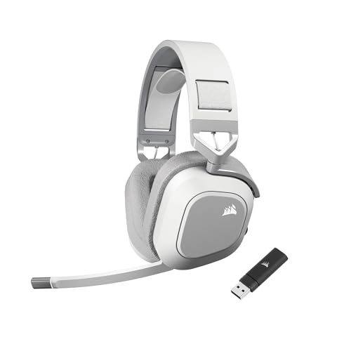 Corsair HS80 MAX Wireless Auriculares para jogos multiplataforma com Bluetooth, Dolby Atmos, microfone de qualidade Broadcast, compatível com iCUE, Mac, PS5, PS4, Switch, telemóvel - branco