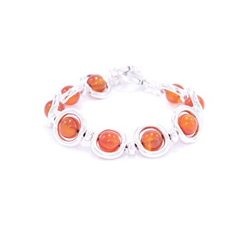 NILUXE DESIGN -Pulsera Mujer Piedras Naturales Engarzadas Zamak Bañado en Plata-Pulsera Gemas Semipreciosas-Brazalete Piedra Natural-Distintas Piedras Energéticas Curativas Amuleto(Cornalina)