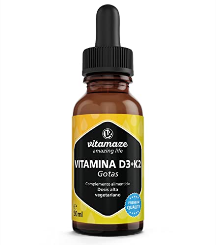 Vitamina D3 e K2 gotas - vitamina D 5000UI vitamina K2 11mcg (99,7% MK-7) por 5 gotas - 1700 gotas de alta concentração - suplemento sublingual de alta biodisponibilidade sem aditivos