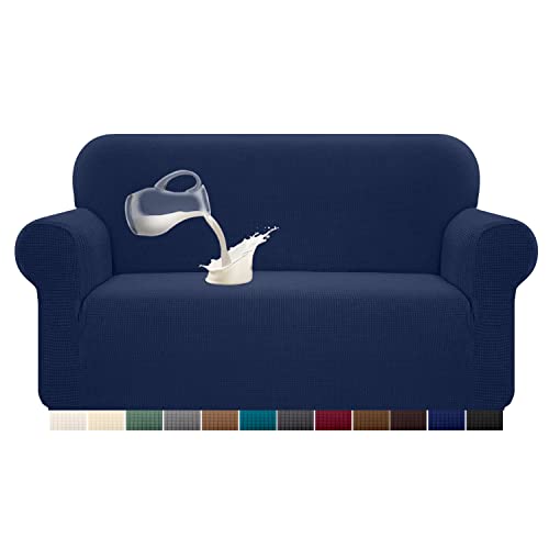 Granbest Capa de sofá elástica, impermeável, 1 unidade, de elastano, jacquard, elástica, com espuma antiderrapante (2 lugares, azul escuro)