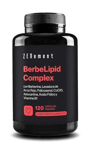BerbeLipid Complex, com berberina, levedura de arroz vermelho, policosanol, Q10, Astaxantina, ácido fólico e vitamina B1, 120 cápsulas, vegano, não-OGM, Zenement