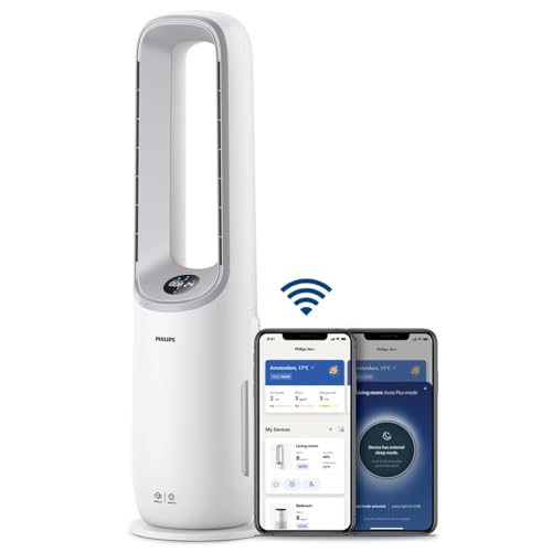 Philips Purificador e ventilador 2 em 1. Filtragem HEPA. Elimina odores e 99,97% das partículas. Display digital, APP e controlo Alexa (AMF765/10)