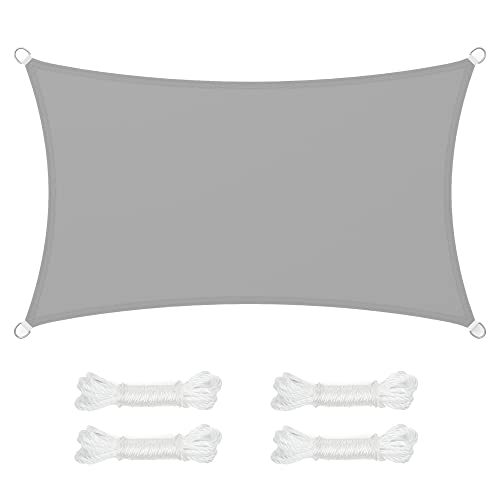 SONGMICS Vela de sombra de 3 x 5 m, impermeável com coluna de água de 665 mm, proteção solar, proteção UV de 93%, terraço, jardim, varanda, retangular, cordas de 2 m, cinzento claro GSH35QY