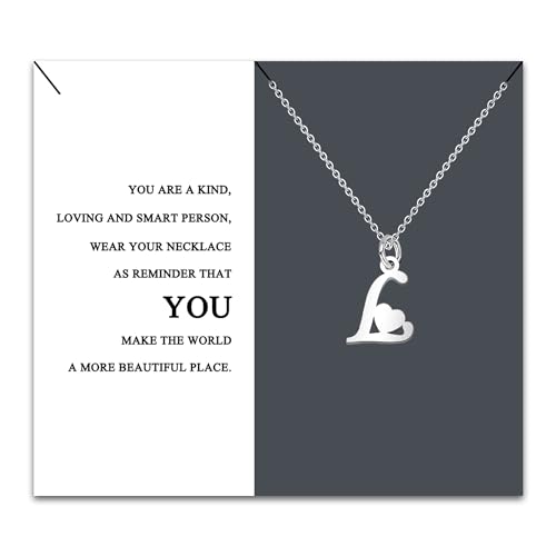 HEYEJET Colar inicial original aço inoxidável, colar mulher com pingente letra A-Z pequenas - bijuteria presente mãe filha aniversário namorada ou amigas presente com cartão inspiradora