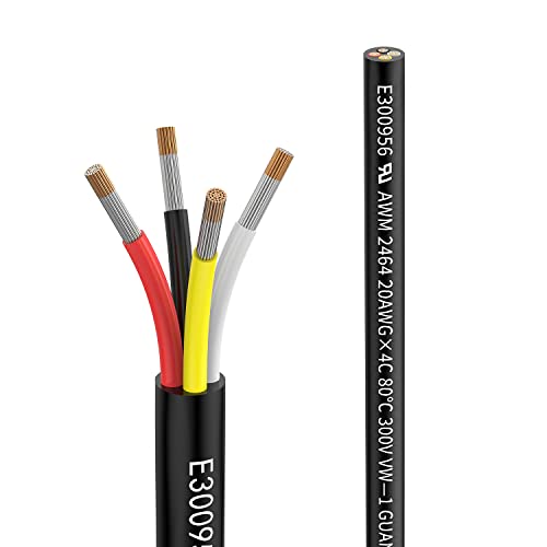 Cabo 20AWG 4 × 0,5 mm² 20 metros cabo extensão de 4 polos UL2464, tensão 5 V/12 V/24 V/300 V, cabo de cobre estanhado multitrançado sem oxigénio cabo LED de baixa tensão para lâmpadas LED de