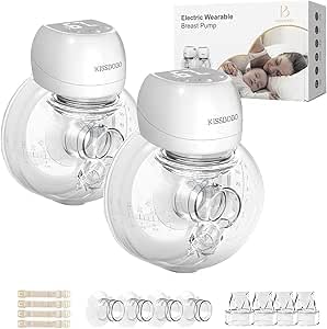 KISSBOBO Saquetes elétricos, saquinhos de leite mãos-livres duplos, extrator de leite materno, baixo ruído recarregável sem fios 3 modos de 9 etapas de extração de leite com 21 mm / 24 mm (branco 2