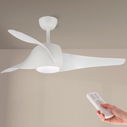 M mimotec - Ventoinha de teto com luz LED Fanton branco com luz e controlo remoto, baixo consumo, motor DC, 8 velocidades, silencioso, 3 pás, modo inverno e verão, LM8080