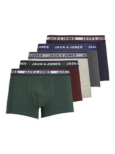 Jack & Jones Cuecas para homem, conjunto de 5 unidades, cor branca, preto, azul e cinzento, 95% algodão, tamanhos S, M, L, XL, XXL 12213221
