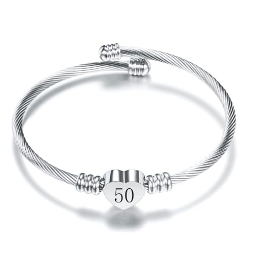 Aosyoisk Pulseira de aniversário para mulher. Presente de aniversário pulseira de prata de coração jóias de aniversário para 7-70 anos